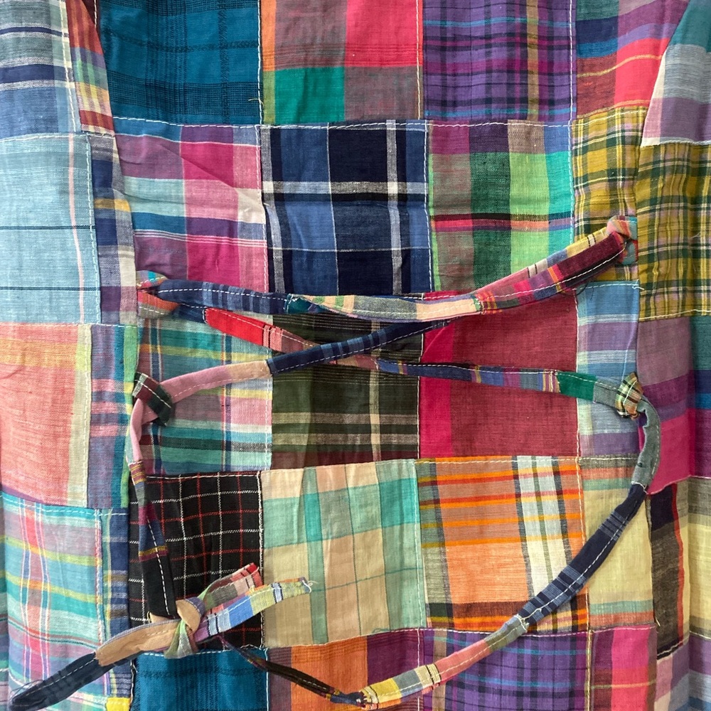 Vintage 80s Rosettes Madras Patchwork Blouse Tie Back Cotton Cottagecore Top S - Picture 6 of 12